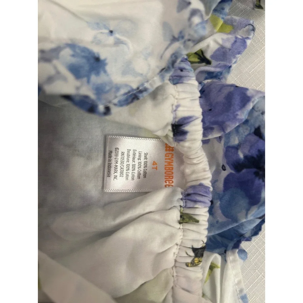 Gymboree Jumpsuit 4T White Blue Floral Hydrangea Bee Cold Shoulder Kids